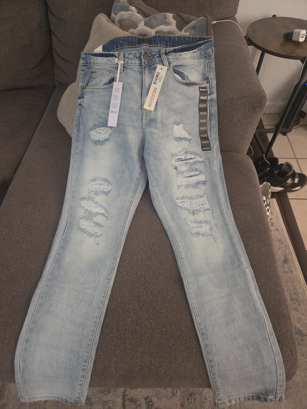 Reason Brand Light Wash Distressed Skinny Straight Jeans